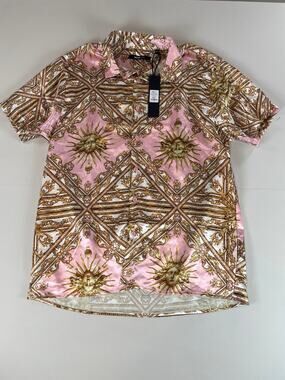 Fashion Nova Men Gold Pink Woven High Low Button Up Shirt Size L New With Tag